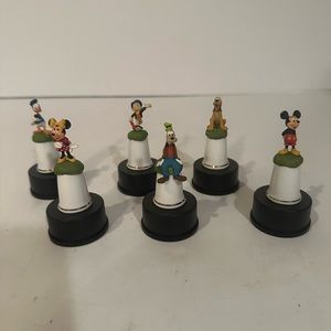 Vintage set of 6 Disney Sterling Classic Thimbles with display dome